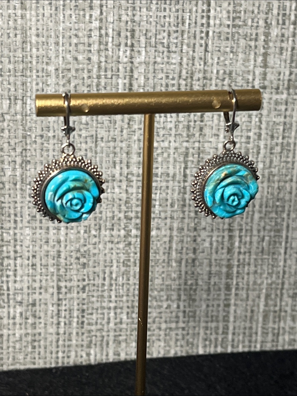 Handcrafted Turquoise Rose Dangle Earrings by Amy Kahn Russell